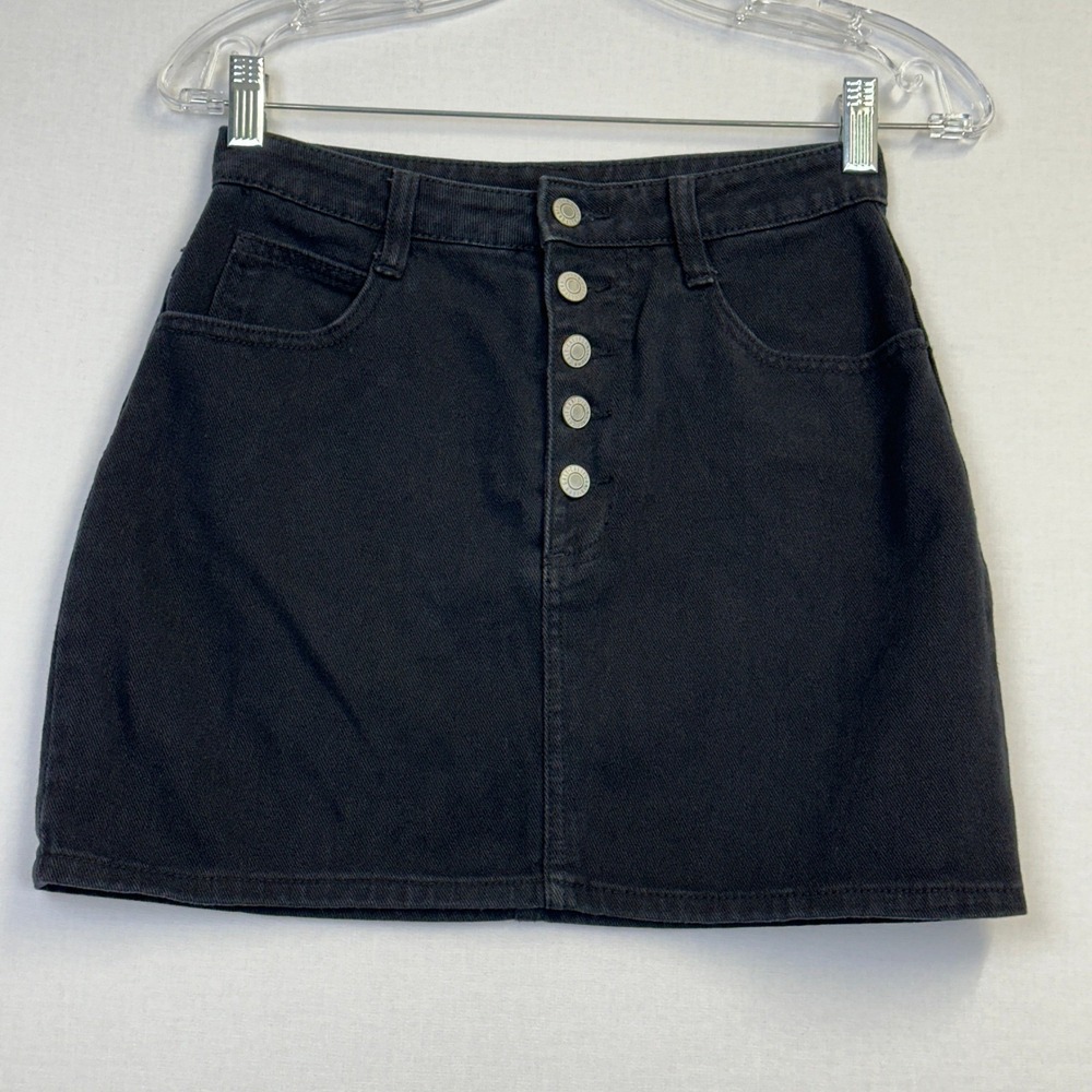 J.Galt Black Denim Mini Skirt Button Fly Women's Size M